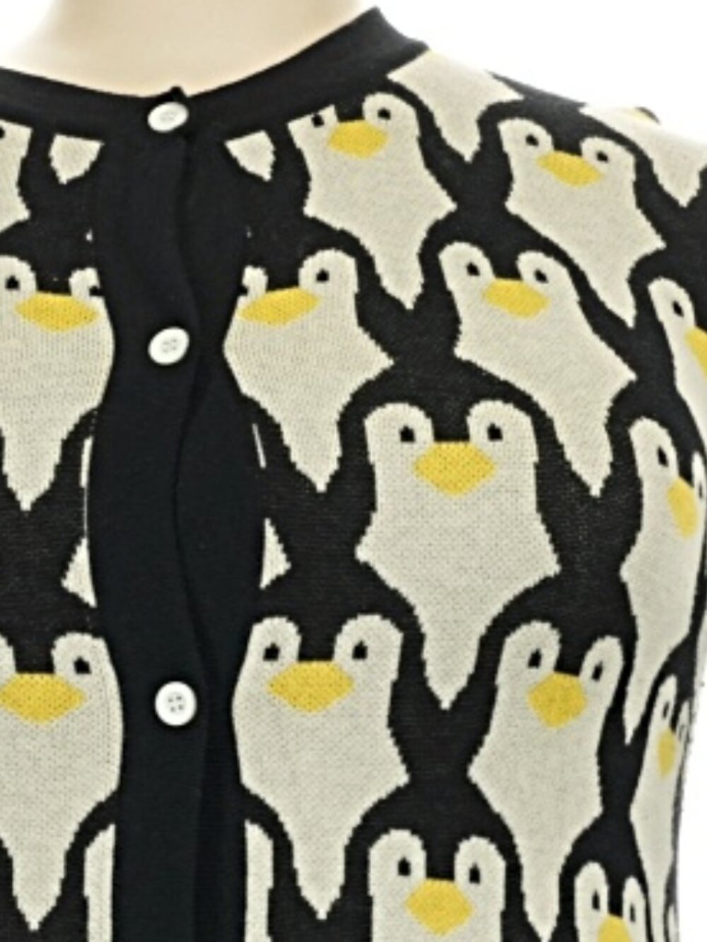 Oxknit Cream Black Penguin Intarsia Knit Cardigan 4X Plus NWOT Novelty - Picture 3 of 6
